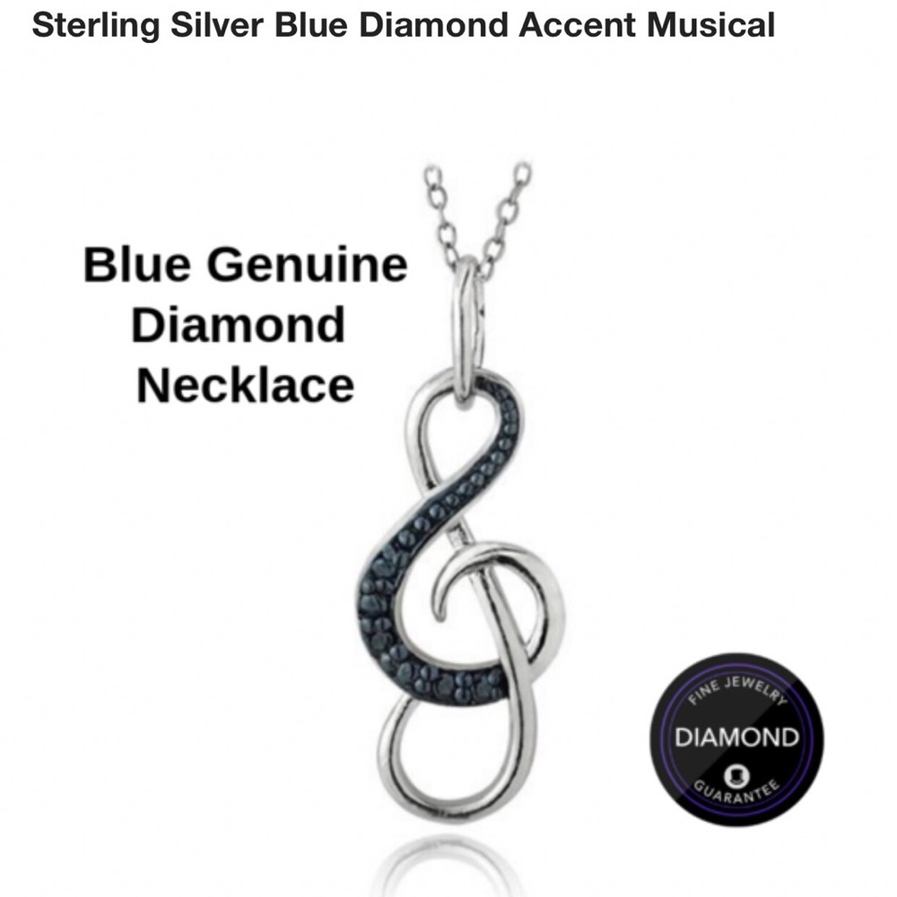New Diamond music note necklace 925 - Picture 1 of 4
